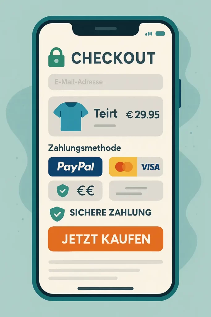 Mobile Checkout mit mehreren Zahlungsmethoden, Sicherheitsindikatoren und Benutzerfreundlichkeit